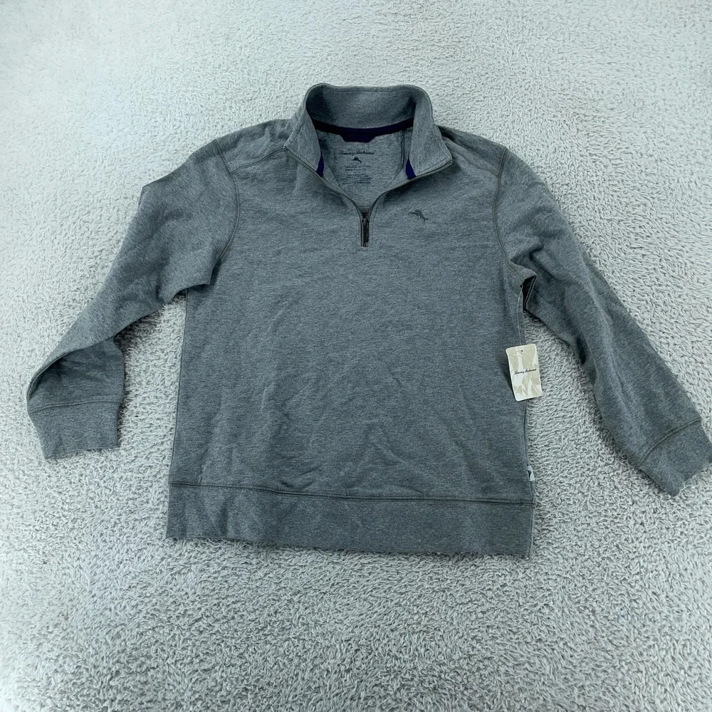 Tommy Bahama Sweater Boys Medium 10-12 Heather Gray Quarter‎ Zip Pullover Marlin